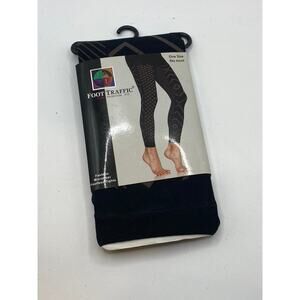 FOOT TRAFFIC Women's Black Printed Mesh-Sheer Footless Stretch Tights SZ OS